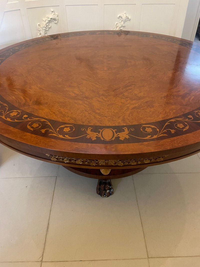 Magnificent Quality 8/10 Seater Antique Burr Walnut Marquetry Inlaid Carved Gilded Centre/Dining Table - Image 5